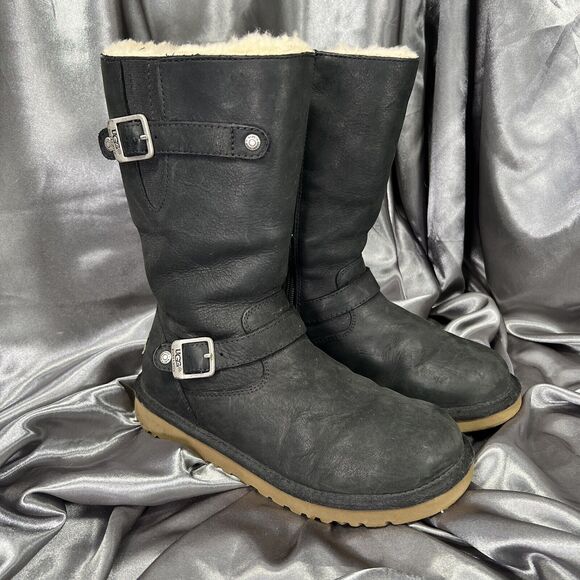UGG Sutter Moto Boots Women’s 4 US / 34 EU Black Leather Buckle Zip #1969 Fall - Picture 3 of 15